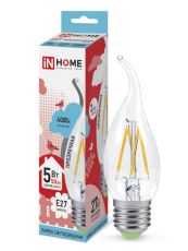 Лампа светодиодная LED-СВЕЧА НА ВЕТРУ-deco 5Вт 230В Е27 4000К 450Лм прозр | 4690612007656 | IN HOME