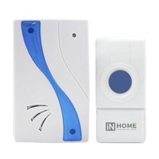 Звонок беспроводной ЗБ-8 32 мелодии 120м с кнопкой IP44 бело-голубой | 4690612013367 | IN HOME