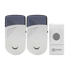 Звонок беспроводной ЗБН-6 с двумя динамиками 32 мелодии 120м с кнопкой IP44 бело-серый | 4690612013343 | IN HOME