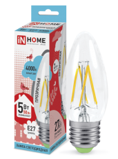 Лампа светодиодная LED-СВЕЧА-deco 5Вт 230В Е27 4000К 450Лм прозр | 4690612007595 | IN HOME
