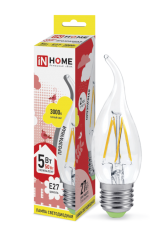 Лампа светодиодная LED-СВЕЧА НА ВЕТРУ-deco 5Вт 230В Е27 3000К 450Лм прозр | 4690612007649 | IN HOME