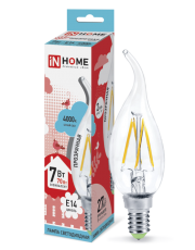 Лампа светодиодная LED-СВЕЧА НА ВЕТРУ-deco 7Вт 230В Е14 4000К 630Лм прозр | 4690612007670 | IN HOME