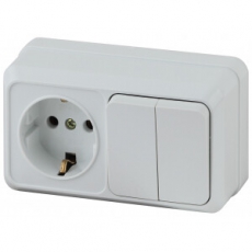 2-702-01 Intro Блок розетка+выкл. двойной гориз. 10(16)А-250В, IP20, ОУ, Quadro, белый | Б0036153 | Intro