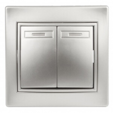 1-104-03 Intro Выключатель двойной, 10А-250В, IP20, СУ, Plano, алюминий | Б0030042 | Intro