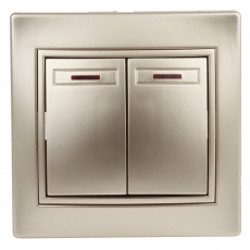 1-105-04 Intro Выключатель двойной с подсветкой, 10А-250В, IP20, СУ, Plano, шампань | Б0030047 | Intro