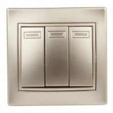 1-106-04 Intro Выключатель тройной, 10А-250В, IP20, СУ, Plano, шампань | Б0030051 | Intro