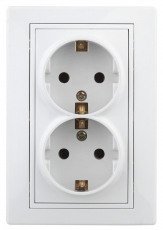 1-208-01 Intro Розетка 2X2P+E Schuko со шторками, 16А-250В, IP20, СУ, Plano, белый | Б0035339 | Intro