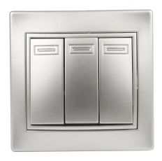 1-106-03 Intro Выключатель тройной, 10А-250В, IP20, СУ, Plano, алюминий | Б0030050 | Intro