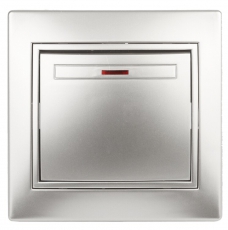 1-102-03 Intro Выключатель с подсветкой, 10А-250В, IP20, СУ, Plano, алюминий | Б0030034 | Intro