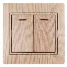 1-105-11 Intro Выключатель двойной с подсветкой, 10А-250В, IP20, СУ, Plano, сосна | Б0030049 | Intro