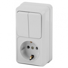 2-706-01 Intro Блок розетка+выкл. двойной верт. 10(16)А-250В, IP20, ОУ, Quadro, белый | Б0036169 | Intro