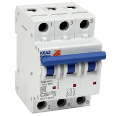 Выключатель автоматический трехполюсной OptiDin BM63-3C20-УХЛ3-РЕГ | 243311 | КЭАЗ