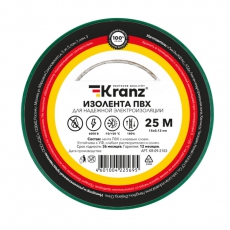 Изолента ПВХ KRANZ 0.13х15 мм, 25 м, зеленая (5 шт./уп.) |KR-09-2103 | Kranz