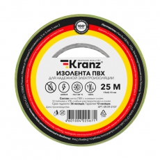 Изолента ПВХ KRANZ 0.13х15 мм, 25 м, желто-зеленая (5 шт./уп.) |KR-09-2107 | Kranz