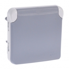 Plexo Серый Розетка 2К+З с защитой - с винтовыми зажимами - франц. стандарт 16A IP55 | 069552 | Legrand