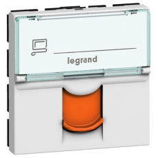Розетка RJ 45 - Программа Mosaic - категория 6 - FTP - 2 модуля - белый с оранжевой шторкой - LCS? | 076523 | Legrand