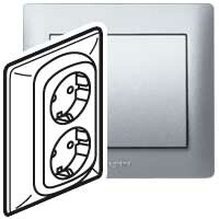 Galea Life Алюминий Двойная розетка 2х2К+3 автоматические клеммы с защитными шторками в сборе | 771333 | Legrand