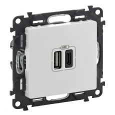 Valena LIFE Белый Зарядное устройство с 2-мя USB-разьемами тип А-тип С 240В/5В 3000мА С лицевой панелью | 753106 | Legrand