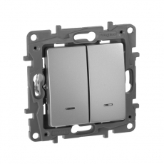 Etika Алюминий Выключатель 2-клавишный с подсветкой/индикациейавт, авт.клеммы, 10 AX, 250 В | 672404 | Legrand