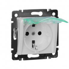 Valena Белый Розетка 1-ая с/з с крышкой и защитными шторками IP44 (к простой рамке) | 774220 | Legrand