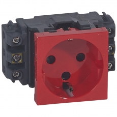 Розетка Mosaic 2М 2P+Т нем.стд. с МЕХ. блок.(красн) | 077621 | Legrand