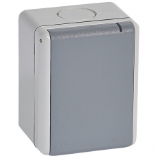 Plexo Серый Розетка с/з с крышкой 3К+З 32А 400В винт. зажим наружный монтаж (в сборе) IP44 | 055875 | Legrand