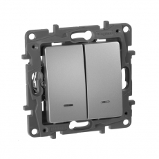 Etika Алюминий Переключатель 2-клавишный с подсветкой, 10А, авт. клем | 672416 | Legrand