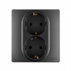 Etika Антрацит Розетка 2-ая с/з со шторками, авт. клем. | 672633 | Legrand