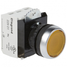 Кнопка с потайным толкателем ? 22,3 - Osmoz - в сборе - с подсветкой - желтый - 24 В~/= | 023754 | Legrand