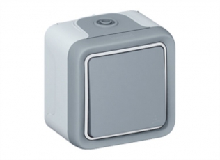 Plexo Серый Выключатель/Переключатель 1-клавишный наружный монтаж 10А (в сборе) IP55 | 069711 | Legrand