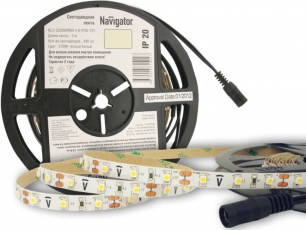 Лента светодиодная NLS-3528WW60-4,8-IP20-12V R5 4,8Вт 12В 3000К IP20 5м | 71402 | Navigator