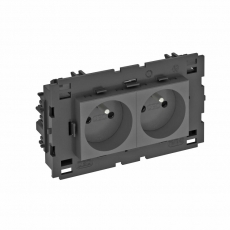 Розетка двойная 0° Modul45connect франц. стандарт, 250 В, 16A (черный) (STD-F0C8 SWGR2) | 6120630 | OBO Bettermann