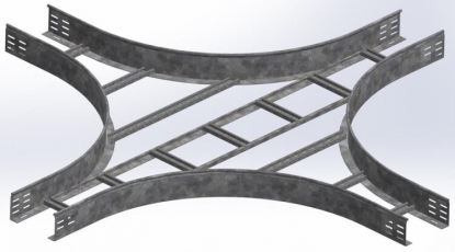 Крестообразный разветвитель для лестничного лотка НЛО 300х80х3000 радиус 600 мм, толщ. 1,5 мм, Сендзимир цинк | ХЛНЛО-300х80-1,5-R600-СЦ | Ostec