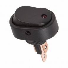 Выключатель клавишный 12V 20А (3с) ON-OFF черный ОВАЛ с красной LED подсветкой | 36-2670 | REXANT