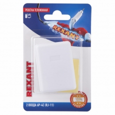 Розетка телефонная на стену, 2 входа 6Р-4С (RJ-11) | 06-0101-B | REXANT