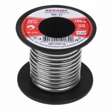 Припой катушка ПОС-61 без канифоли (Dу=3,0 мм, 100 г) | 09-3124 | REXANT