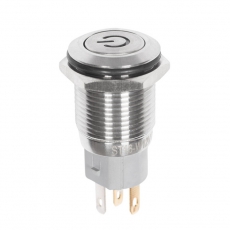 Кнопка антивандальная ?16 12В Б/Фикс (5с) (ON)-OFF плоская подсв/синяя POWER | 36-3241 | REXANT