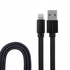 USB кабель для iPhone 5/6/7/8/X моделей, черный текстиль, 1 метр (плоский шнур) | 18-1979-1 | REXANT