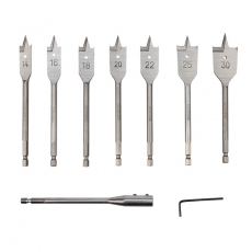 Набор сверл перовых по дереву 9 предметов: 14-16-18-20-22-25-30х152 мм, удлинитель, ключ угловой | 91-0762 | REXANT