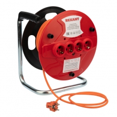 Удлинитель-шнур на катушке ПВС 3х1.0, 30 м, 4 гнезда, с/з, 10 А, 2200 Вт, IP20, оранжевый (Сделано в России) | 11-7084 | REXANT