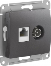 GLOSSA РОЗЕТКА двойная ТВ + компьютерная RJ45, кат. 5Е, механизм, ГРАФИТ | GSL001389 | Schneider Electric