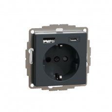 MERTEN SM РОЗЕТКА силовая 16 A с зарядкой USB A+C 3 A, АНТРАЦИТ | MTN2367-0414 | Schneider Electric