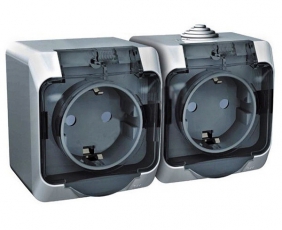 ЭТЮД О/У Серый Розетка 2-я с/з со шторками c крышкой IP44 | PA16-244C | Schneider Electric