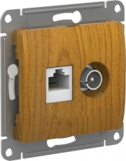 GLOSSA РОЗЕТКА двойная ТВ + компьютерная RJ45, кат. 5Е, механизм, ДЕРЕВО ДУБ | GSL000589 | Schneider Electric