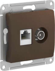 GLOSSA РОЗЕТКА двойная ТВ + компьютерная RJ45, кат. 5Е, механизм, ШОКОЛАД | GSL000889 | Schneider Electric
