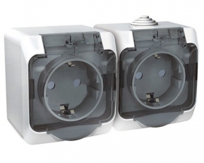 ЭТЮД О/У Белый Розетка 2-я с/з со шторками, с крышкой IP44 | PA16-244B | Schneider Electric