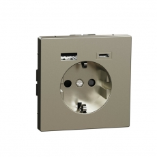 MERTEN D-Life РОЗЕТКА силовая 16 A с зарядкой USB A+C 3 A, НИКЕЛЬ | MTN2367-6050 | Schneider Electric