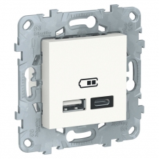 UNICA NEW РОЗЕТКА USB, 2-местная, тип А+С, 5 В / 2400 мА, БЕЛЫЙ |NU501818| Schneider Electric