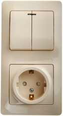 Glossa Бежевый Блок: розетка с/з со шторками и 2-кл. выключатель с подсветкой | GSL000275 | Schneider Electric