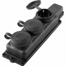 RST16-23-44 Розетка переносная 3-местная c/з, каучук 250В,16А, IP44, серия Одри, черный | 32739 | STEKKER